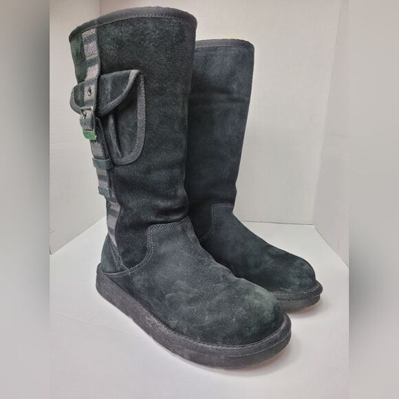 UGG Australia Women's 1895 Retro Cargo Tall Zip Black Sheepskin Boots Size 7 - Picture 1 of 9